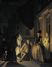 Scene from the Play 'Lubbert Lubbertse' or 'the noble farmer'  by M. van Breda, 1761. Creator: Jacobus Buys.