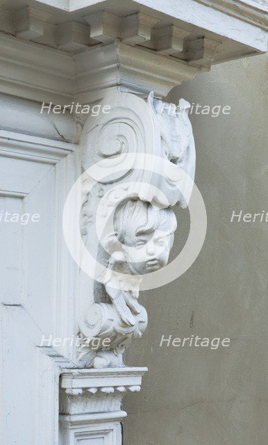 Detail of figurative door bracket, Unitarian Meeting House, Ipswich, Suffolk, c2013 Artist: Patricia Payne.
