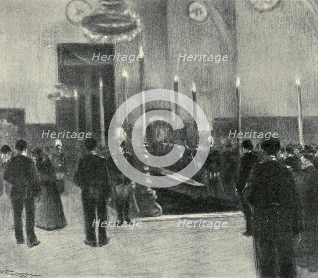 Funeral chapel in the city of Barcelona during exposure of the body of Mosén Jacinto Verdaguer, i…