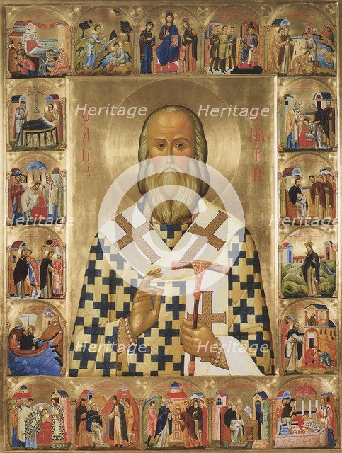 Saint Ignatius Brianchaninov with scenes from his life, 20th century. Artist: Russian icon  