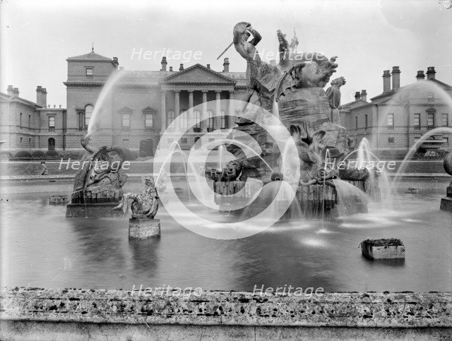 A fountain with sculpture depicting Perseus and Andromeda at Holkham Hall, Norfolk, February, 1929. Artist: Nathaniel Lloyd