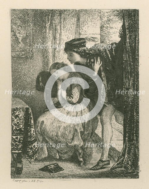 The Stolen Kiss, 1850. Creator: Charles West Cope.