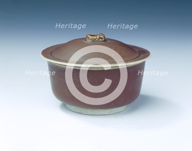 Ding persimmon red glazed covered bowl with white glazed interior, Jin dynasty, China, 12th century. Artist: Unknown