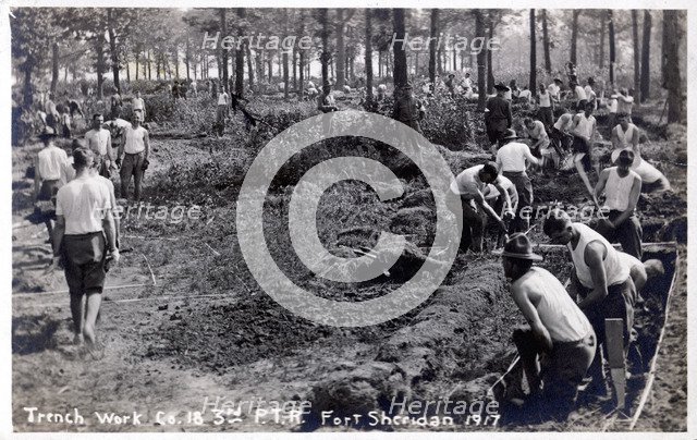 Soldiers digging and clearing trenches, Fort Sheridan, Illinois, USA, 1917. Artist: Unknown