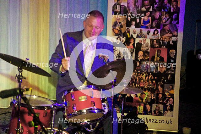 Joe Farnsworth, Joe Farnsworth-Sara Hanahan Quartet, Watermill Jazz Club, Dorking, Surrey, 2024. Creator: Brian O'Connor.