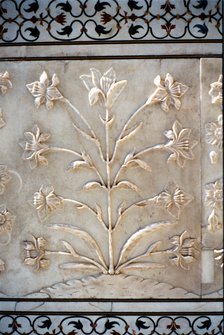 Marble carving of formalised lily, Taj Mahal, Agra, India, 17th century. Artist: Unknown