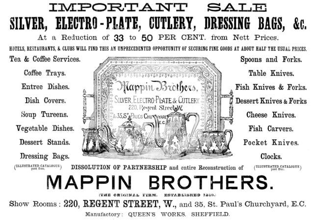 Advertisement for Mappin Brothers, 1890. Creator: Unknown.
