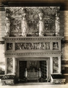 Fireplace and ornate mantlepiece in the saloon at Eaton Hall, Eccleston, Cheshire, 1887.  Artist: Henry Bedford Lemere.