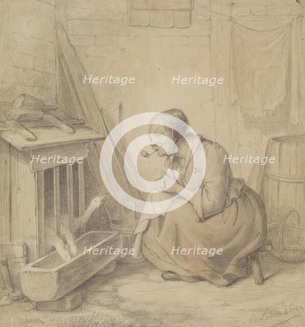 Old Woman with Pipe and Geese, 1802. Creator: Julius Carl Hermann Schroder.