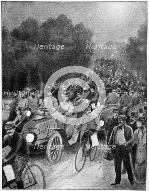Night of the departure, Paris to Vienna race, 1902. Artist: Unknown