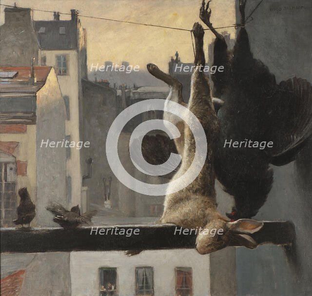 City view with still life, 19th century. Creator: Hugo Salmson.