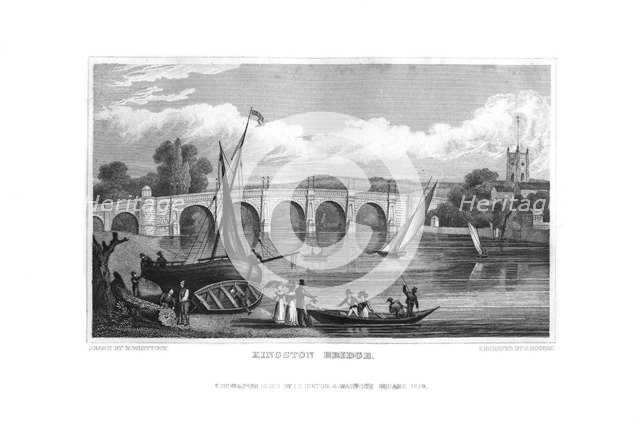 Kingston Bridge, London, 1829.Artist: J Rogers