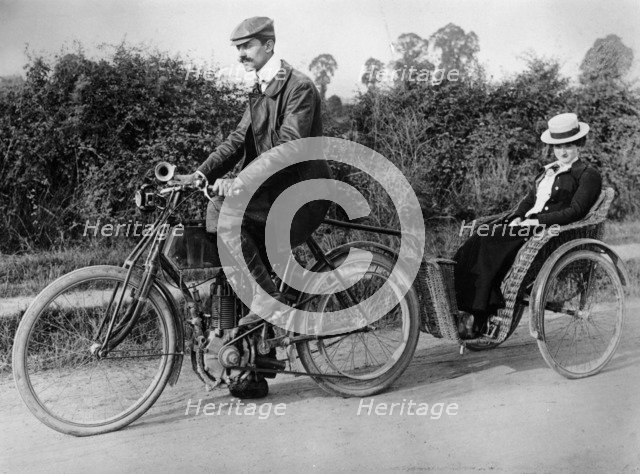 A motorcycle with a trailer, c1903. Artist: Unknown