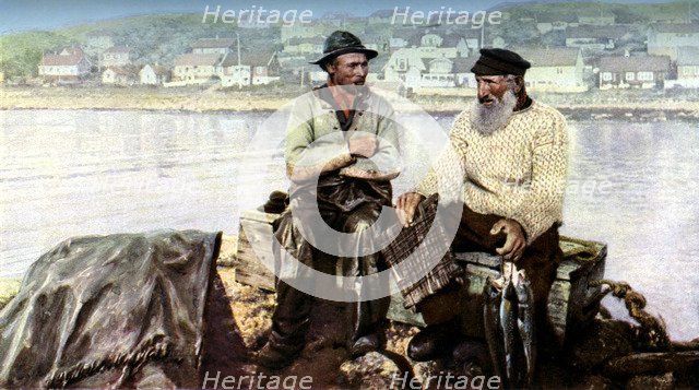 Fishermen, fishing town of Molle, on the headlands of Kullen in the Kattegat, Sweden, c1923. Artist: Unknown