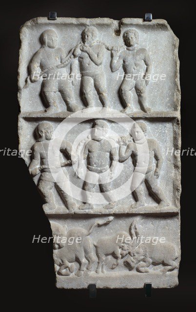 Marble relief with 3 registers: slaves in chains and animals, c200. Artist: Unknown.