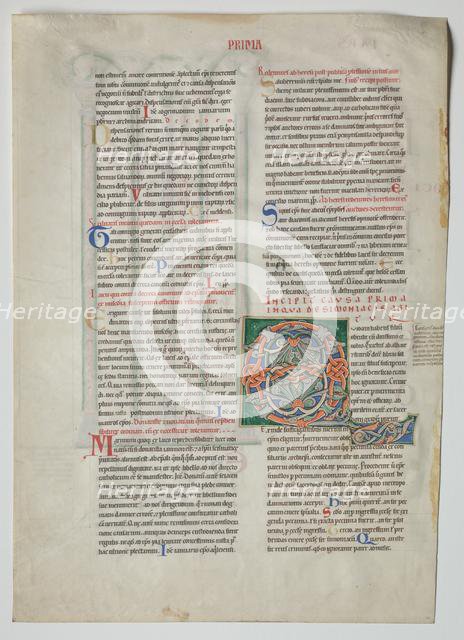Single Leaf from a Decretum by Gratian: Decorated Initial Q[uidam habens filium obtulit]..., c. 1160 Creator: Unknown.