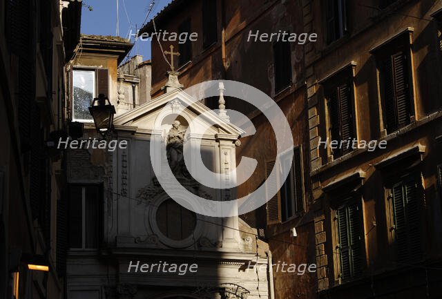 Detail of façade, Church of Santa Barbara dei Librari, Rome, Italy, 2009. Creator: LTL.