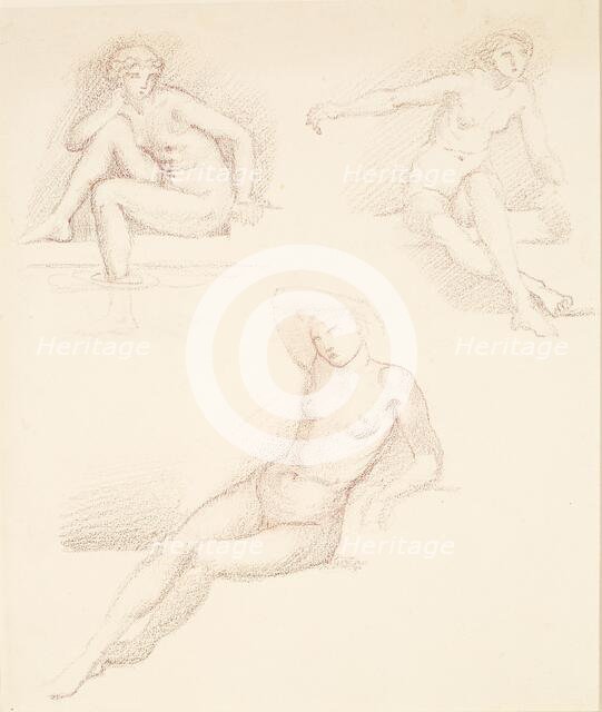 Female nude - three studies of a seated girl, 1865-1867. Creator: Sir Edward Coley Burne-Jones.