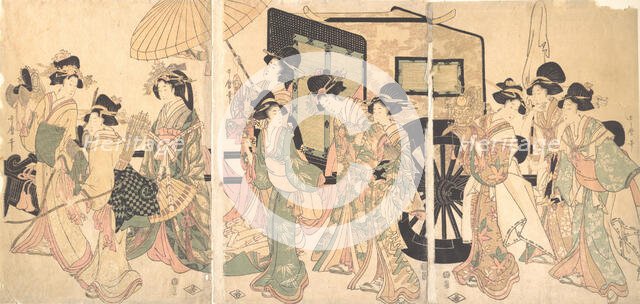 Ladies Surrounding a Cart. Creator: Utamaro II.
