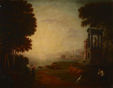 Landscape with a Sea Bay and Ancient Buildings, 1840. Creator: Jan Wolanski.