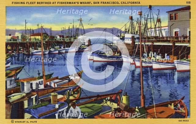Fishing fleet berthed at Fisherman's Wharf, San Francisco, California, USA, 1940. Artist: Unknown
