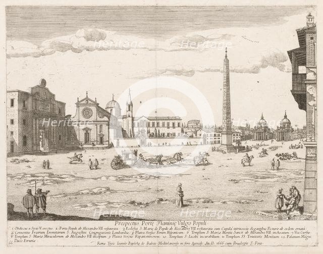 Piazza del Popolo from "Prospectus Locurum Urbis Romae Insign[ium]", 1666. Creator: Lievin Cruyl (Flemish, c. 1640-c. 1720).