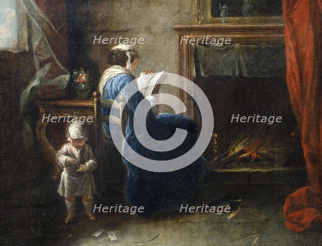 Woman Reading in front of a Fireplace, 1735. Creator: Pierre Parrocel.