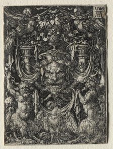 Ornament Design with a Mask and an Eagle between Two Fauns Below, 1509. Creator: Heinrich Aldegrever (German, 1502-1555/61).