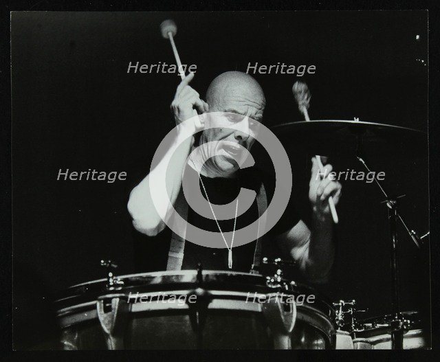 Drummer Eric Delaney playing at the Forum Theatre, Hatfield, Hertfordshire, 1983. Artist: Denis Williams
