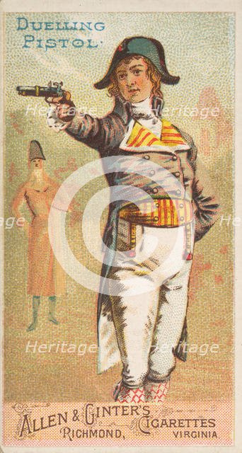 Duelling Pistol, from the Arms of All Nations series (N3) for Allen & Ginter Cigarettes Br..., 1887. Creator: Allen & Ginter.