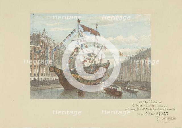 Decorations on the Herengracht for the April festivities, 1887, 1887. Creator: Johan Adolph Rust.