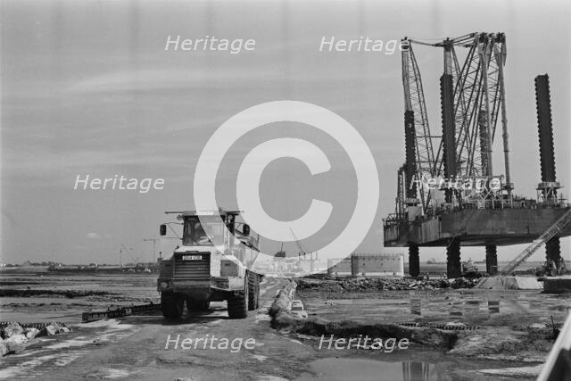 Progress on the construction of the Second Severn Crossing, showing cranes..., 19/08/1993. Creator: John Laing plc.