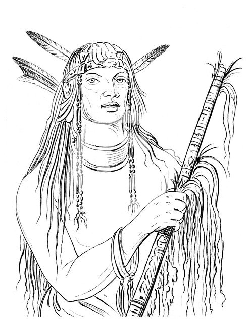 Portrait of 'Mouse Coloured Feather', Native American man, 1841.Artist: Myers and Co