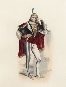 Venetian Noble from the Middle Ages, color engraving 1870.