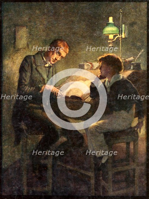 Uriah Heep and David Copperfield, c1900.  Creator: Harold Copping.