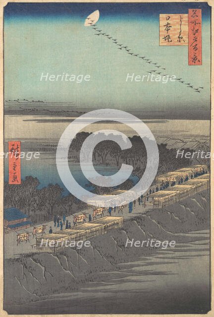 “Nihon Embankment at Yoshiwara,” from the series One Hundred Famous Views of Edo (Meisho E..., 1857. Creator: Ando Hiroshige.