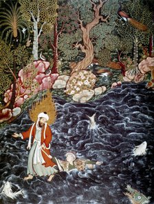 The prophet Elijah rescuing Prince Nur ad-Dahr, 1562-1577.  Artist: Mir Sayyid Ali
