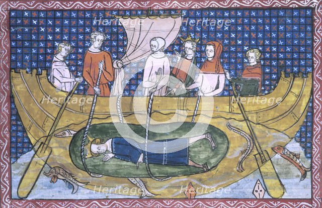 Alexander the Great lowered into the sea in a glass bell, 1350. Creator: Unknown.