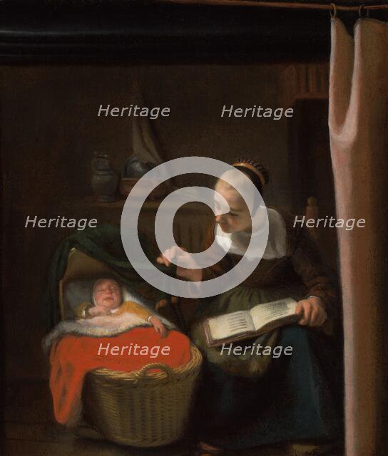 Young Woman at a Cradle, 1652-1662. Creator: Nicolaes Maes.