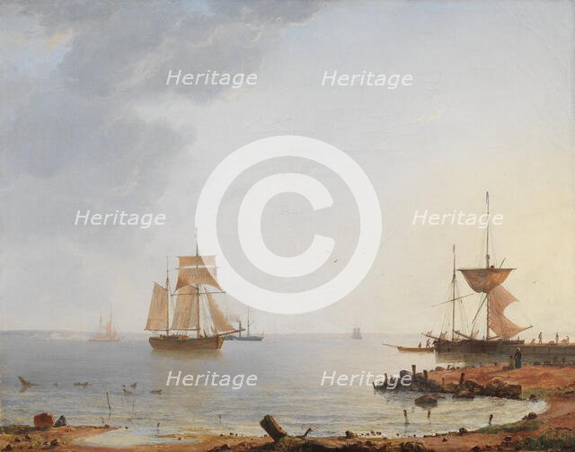 Ships Off the Coast of Zealand, Morning, 1845. Creator: Emanuel Larsen.