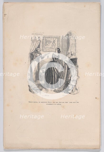 As the new Actaeon, I surprised Diana, not in her bath but with a dealer in the bathroom. ..., 1843. Creators: Jean Ignace Isidore Gerard, Brugnot.