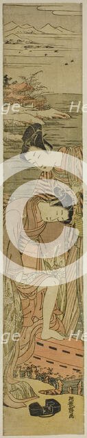 Young Woman Drops her Geta as She Boards a Boat, c. 1773. Creator: Isoda Koryusai.