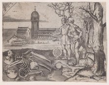 Two Men at a Cemetery, ca. 1514-36. Creator: Agostino Veneziano.