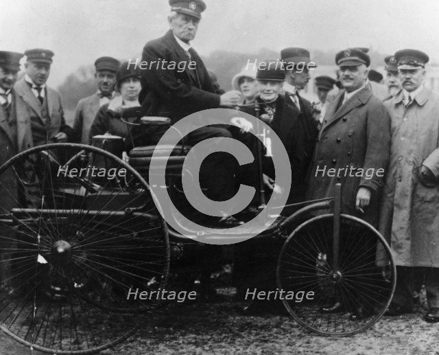 Karl Benz in his Benz motor car, 1886. Artist: Unknown