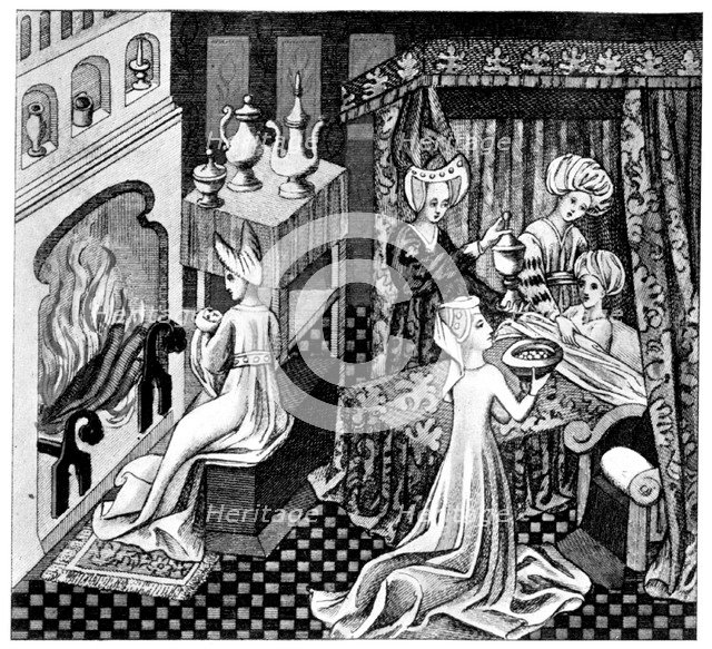 Bedroom scene, 15th century, (1910). Artist: Unknown