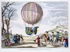First manned flight in a hydrogen balloon, France, 1 December 1783 (1887). Artist: Anon