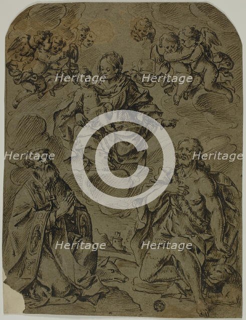 Madonna and Child Adored by Saints Anthony and John the Baptist, 1600/1625. Creator: Unknown.