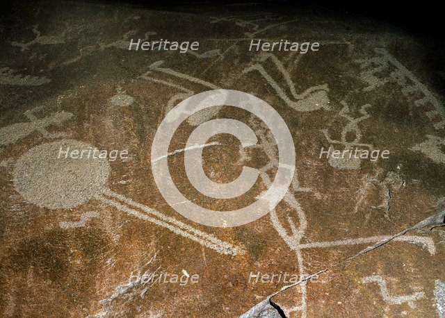 'Carved Petroglyph' (People, deers, elks, birds, boots and circles), 4th-3rd millenium BC. Artist: Unknown