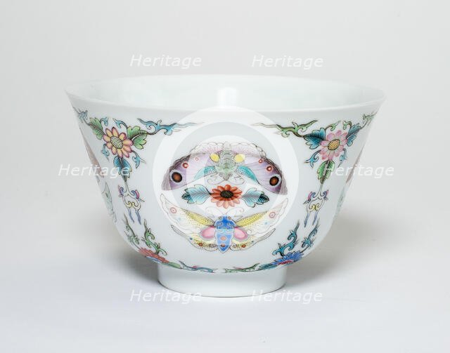 Cup with Floral Scrolls and Moths, Qing dynasty, Qianlong reign mark and period, late 18th century. Creator: Unknown.