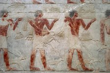 Offering bearers, polychrome relief, Mastaba of Kagemni, Saqqara, Egypt, 2350 BC (2003). Creator: Unknown.